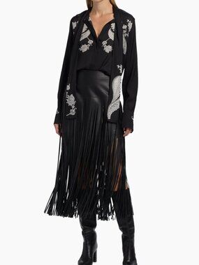 Kobi Halperin - Monte Fringed Leather Midi-Skirt Size (12) M Orig $998